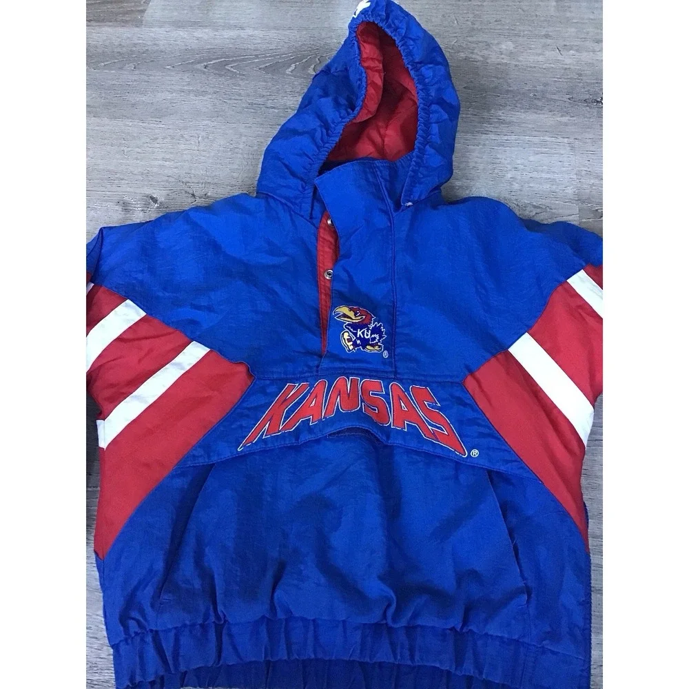 Vintage 90s Kansas Jayhawks 1/4 Zip Pullover Starter Jacket Size Kids M Puffer